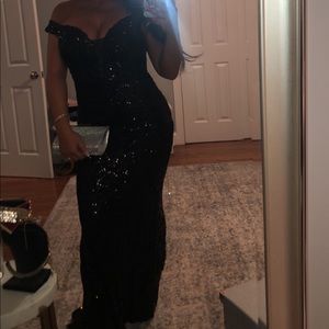 Beautiful sequence off the shoulder long dress
